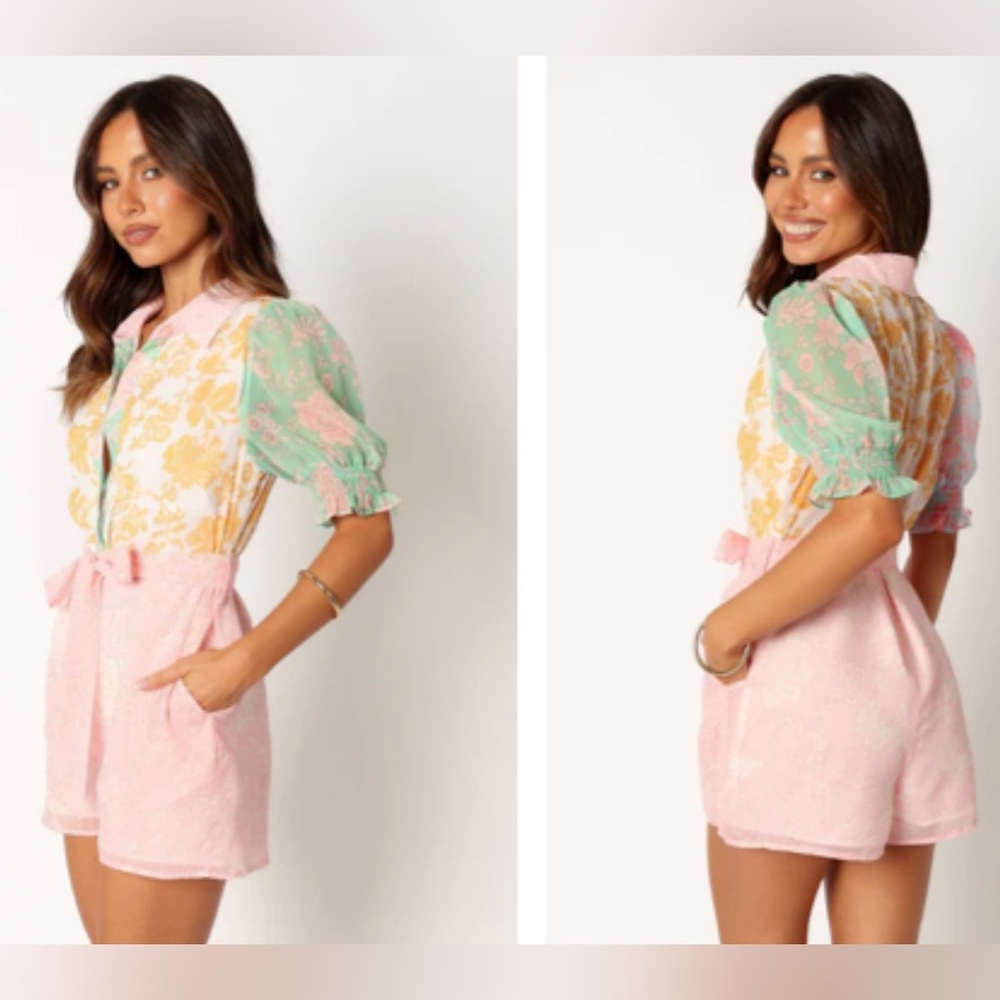 Petal & Pup Poly Playsuit Multicolor Floral Jumpsuit Romper Sz L Feminine Preppy